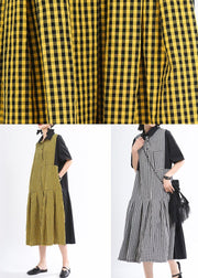 Fashion Yellow Plaid Button Summer Cotton Dress - bagstylebliss