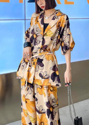 Fashion Yellow Print Two Piece Suit - bagstylebliss