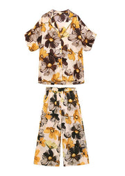 Fashion Yellow Print Two Piece Suit - bagstylebliss