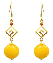 Fashion Yellow Sterling Silver Overgild Beeswax Agate Drop Earrings