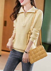 Fashion Yellow Zip Up Patchwork Warm Woolen Sweater Tops Fall