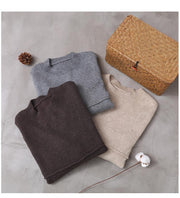 Fashion beige o neck knitted clothes oversize Batwing Sleeve knit sweat tops asymmetric hem - bagstylebliss