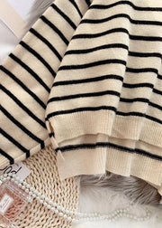Fashion beige striped sweaters trendy plus size o neck low high design Sweater Blouse - bagstylebliss