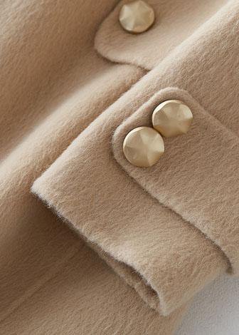 Fashion beige woolen outwear oversized long coats fur collar woolen outwear Notched - bagstylebliss