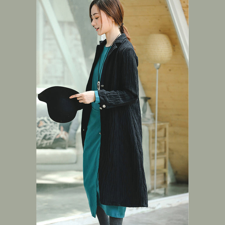 Fashion black Coat trendy plus size Notched pockets Winter coat boutique long sleeve coat