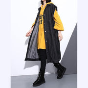 Fashion black coat Loose fitting lapel Coats fine pockets sleeveless coat