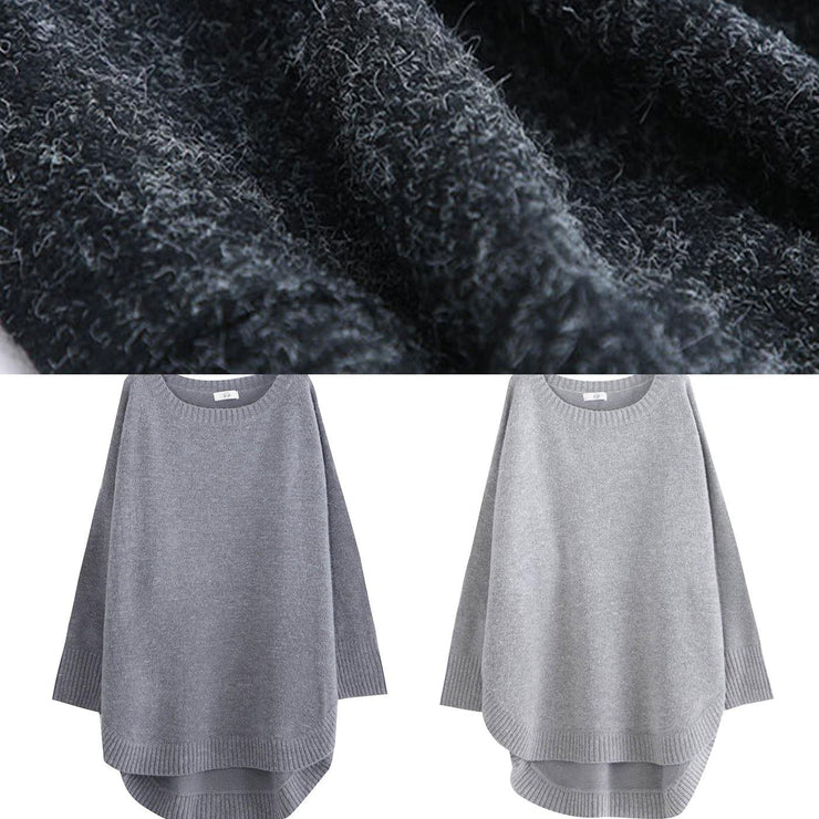 Fashion black knit sweat tops oversized o neck low high design knitted top - bagstylebliss