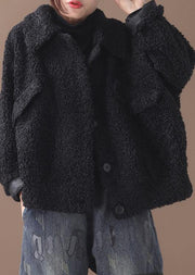 Fashion black woolen coats casual lapel Button jackets - bagstylebliss