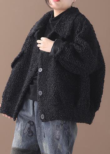 Fashion black woolen coats casual lapel Button jackets - bagstylebliss