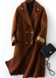 Fashion chocolate wool overcoat trendy plus size long Notched coat back side open coats - bagstylebliss