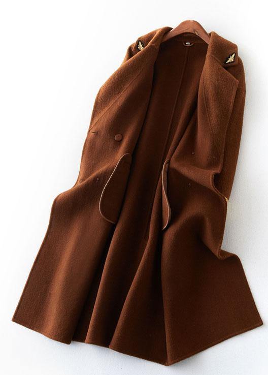 Fashion chocolate wool overcoat trendy plus size long Notched coat back side open coats - bagstylebliss