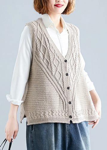 Fashion fall light khaki knit tops oversize sleeveless clothes For Women - bagstylebliss