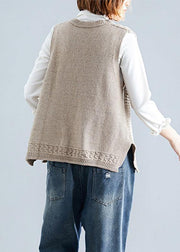 Fashion fall light khaki knit tops oversize sleeveless clothes For Women - bagstylebliss
