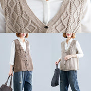 Fashion fall light khaki knit tops oversize sleeveless clothes For Women - bagstylebliss