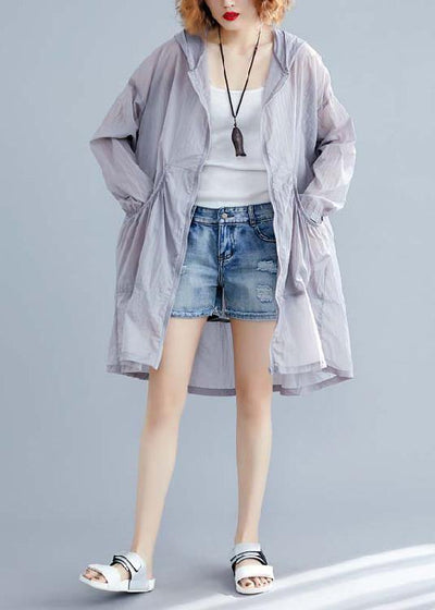 Fashion light gray cardigan Loose fitting hooded long sleeve - bagstylebliss