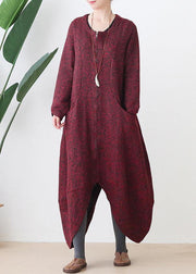 Fashion oversize medium length coat winter coats red v neck asymmetric Wool jackets - bagstylebliss