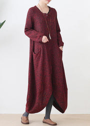 Fashion oversize medium length coat winter coats red v neck asymmetric Wool jackets - bagstylebliss