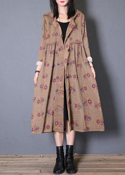 Fashion oversized coat fall khaki print hooded Cinched Coats - bagstylebliss