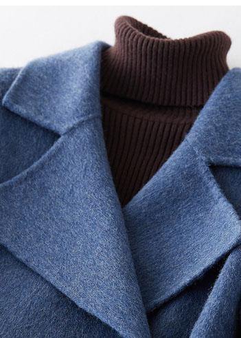 Fashion oversized long winter coat double breast outwear denim blue Notched Wool jackets - bagstylebliss