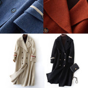 Fashion oversized long winter coat double breast outwear denim blue Notched Wool jackets - bagstylebliss