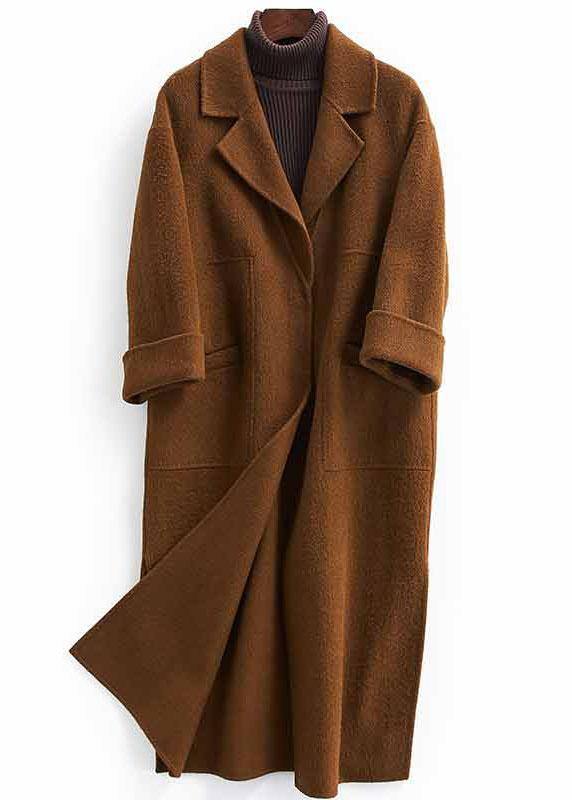 Fashion oversized trench coat half sleeve coats chocolate Notched Woolen Coats - bagstylebliss