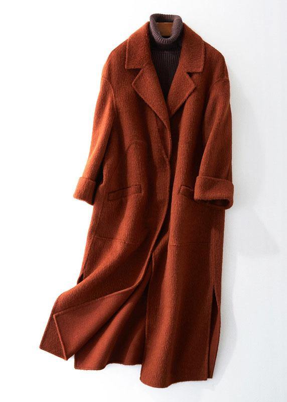 Fashion oversized trench coat half sleeve coats chocolate Notched Woolen Coats - bagstylebliss