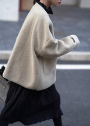 Fashion plus size clothing coats women coats nude v neck pockets woolen overcoat - bagstylebliss