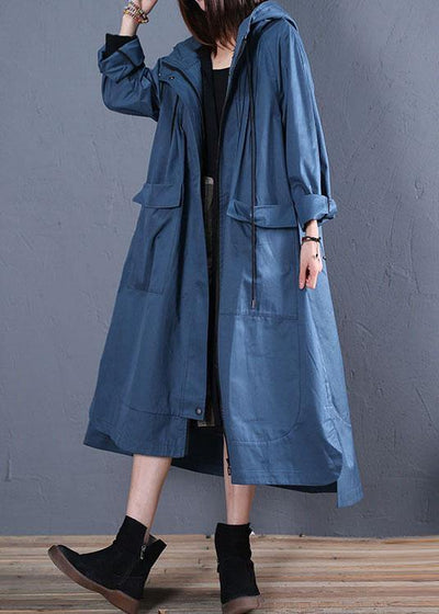 Fashion plus size fall blue hooded coats low high design overcoat - bagstylebliss