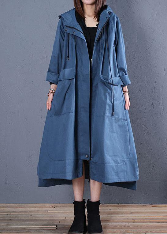 Fashion plus size fall blue hooded coats low high design overcoat - bagstylebliss