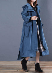 Fashion plus size fall blue hooded coats low high design overcoat - bagstylebliss