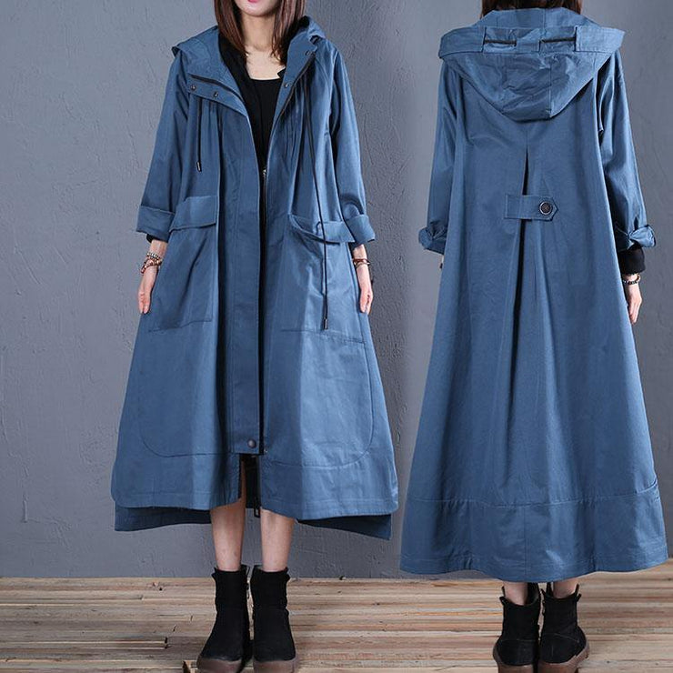 Fashion plus size fall blue hooded coats low high design overcoat - bagstylebliss