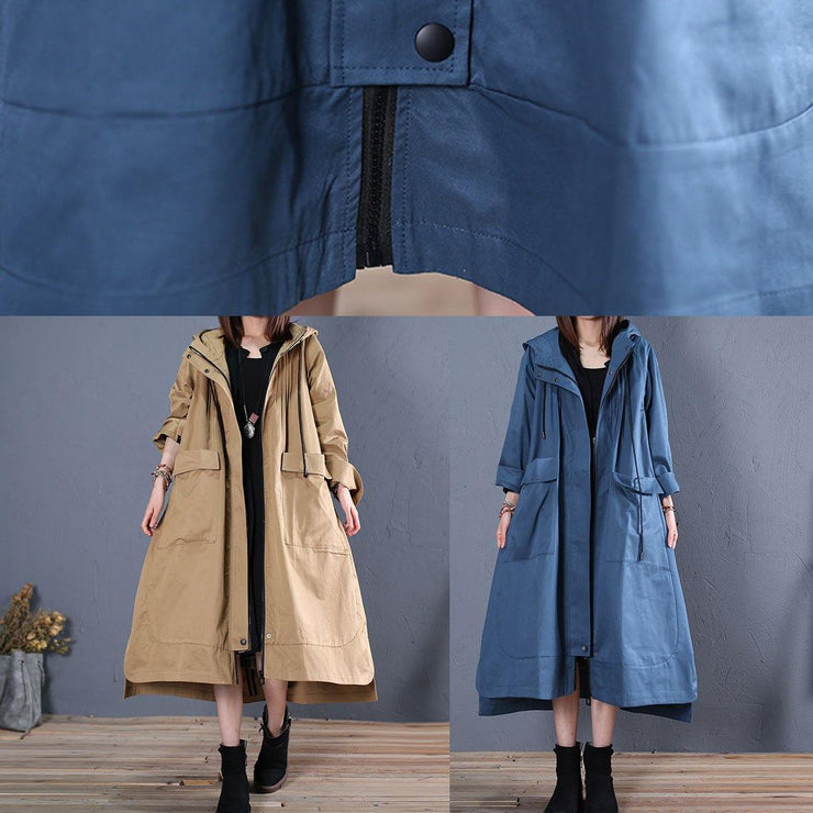 Fashion plus size fall blue hooded coats low high design overcoat - bagstylebliss