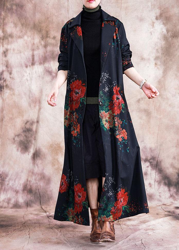 Fashion plus size maxi coat fall trench coats red prints  overcoat - bagstylebliss