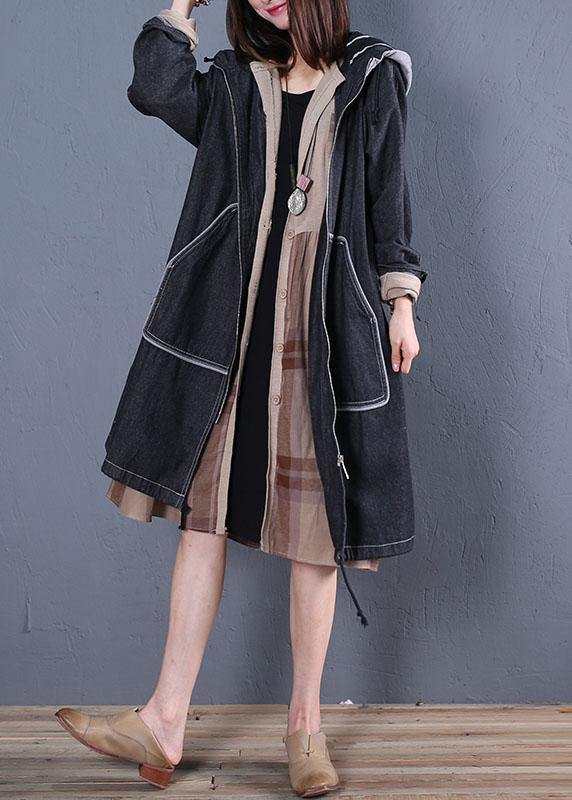 Fashion plus size trench coat fall black hooded overcoat - bagstylebliss