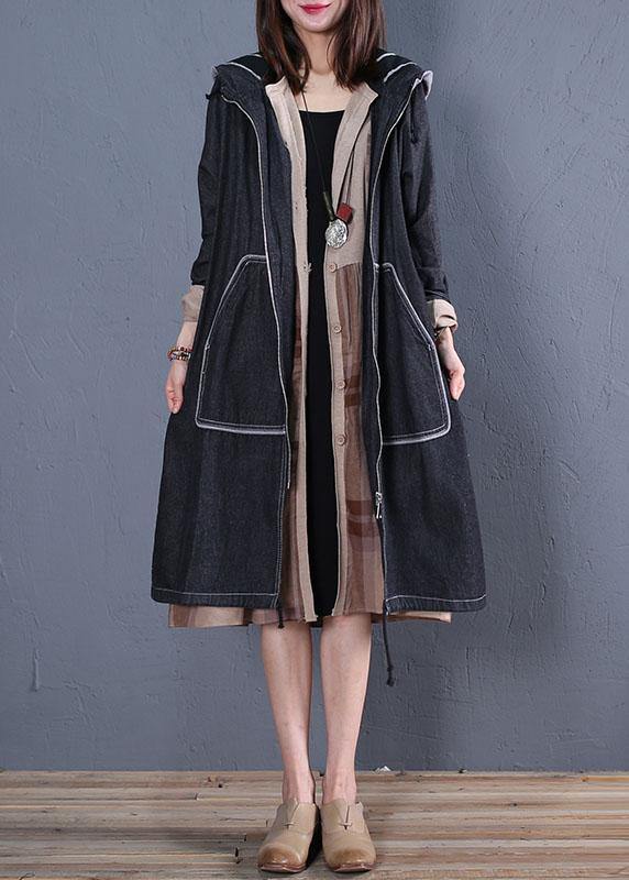 Fashion plus size trench coat fall black hooded overcoat - bagstylebliss