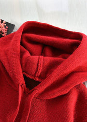 Fashion red Sweater weather Vintage hooded drawstring Hipster knitwear - bagstylebliss