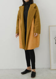 Fashion trendy plus size Coats outwear yellow Notched double breast wool overcoat - bagstylebliss