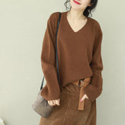 Fashion v neck Sweater Wardrobes Beautiful chocolate Big knit tops