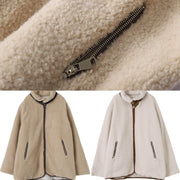 Fashion white wool coat for woman Loose fitting coats zippered lapel jackets - bagstylebliss
