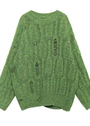 Fashion winter green sweaters plus size o neck patchwork Hole knit blouse - bagstylebliss