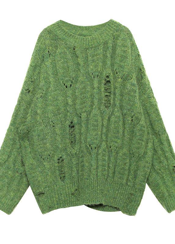Fashion winter green sweaters plus size o neck patchwork Hole knit blouse - bagstylebliss