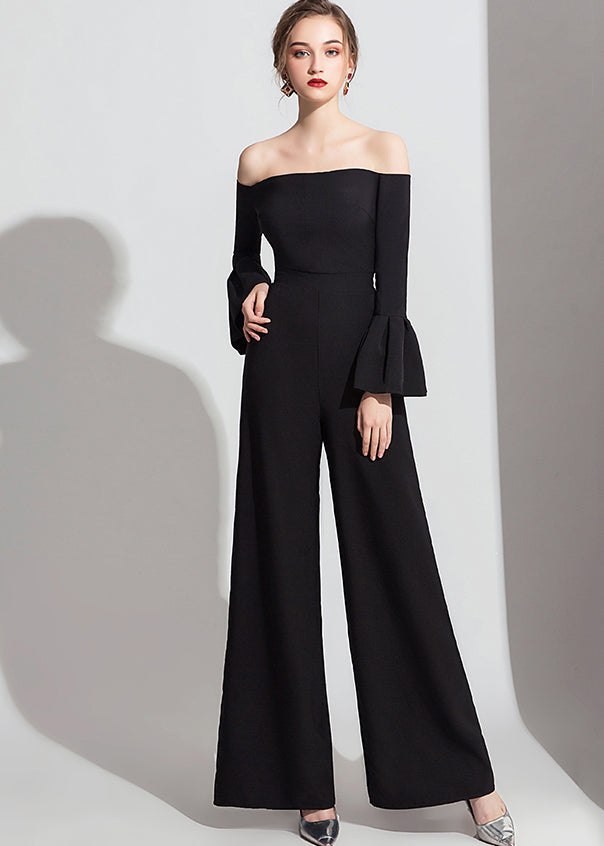 Fashionable Black Off Shoulder Jumpsuit Flare Sleeve