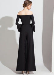 Fashionable Black Off Shoulder Jumpsuit Flare Sleeve