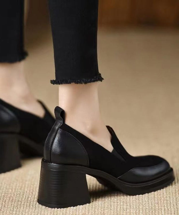 Faux Leather Chunky Chic Splicing Black Loafer Shoes