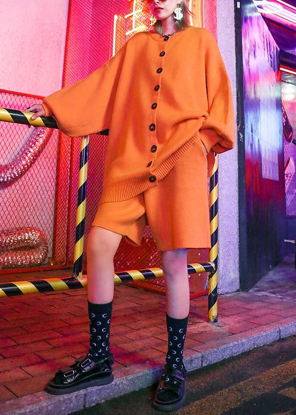 Feminine style fashion large size show thin wide leg pants sweater coat orange two pieces - bagstylebliss