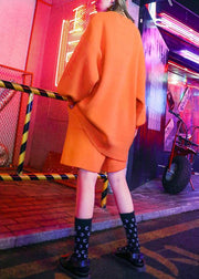 Feminine style fashion large size show thin wide leg pants sweater coat orange two pieces - bagstylebliss