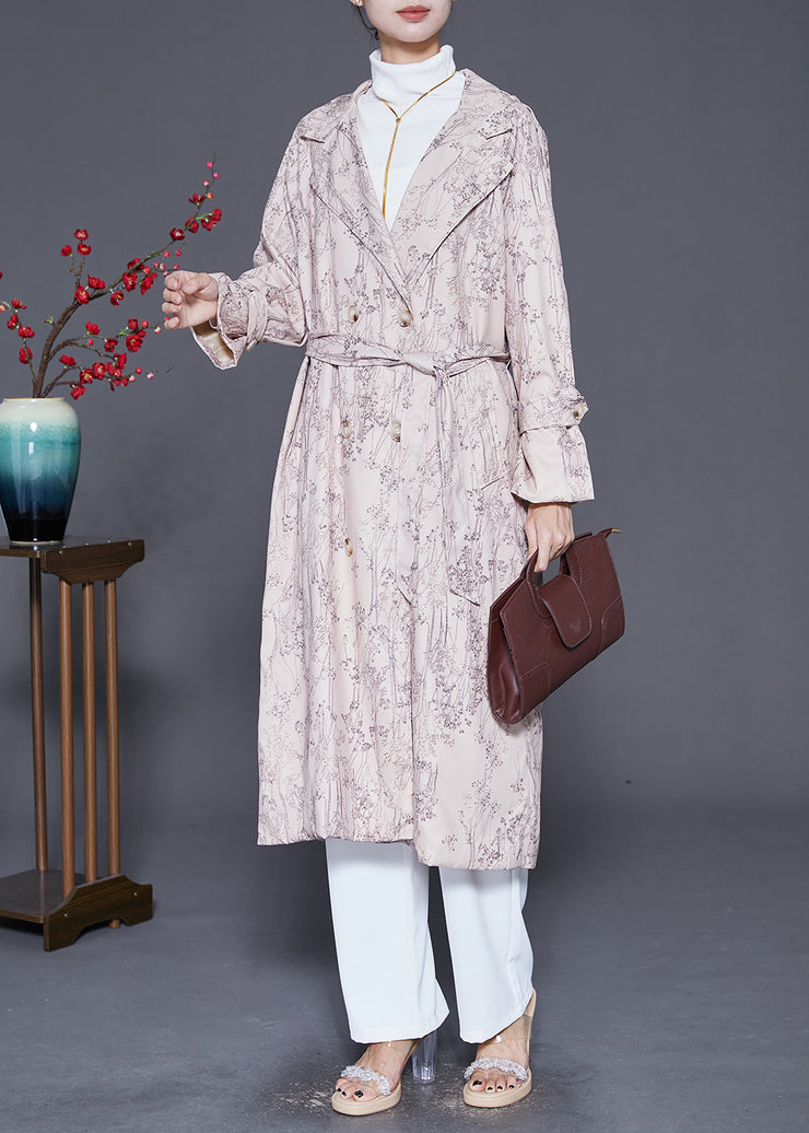 Fine Beige Print Double Breast Cotton Trench Coat Fall