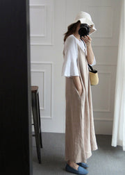 Fine Beige V Neck Pockets Spaghetti Strap Jumpsuit Pants Summer