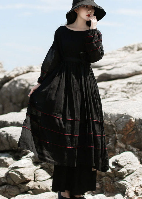 Feines schwarzes Patchwork-Baumwollkleid Frühling