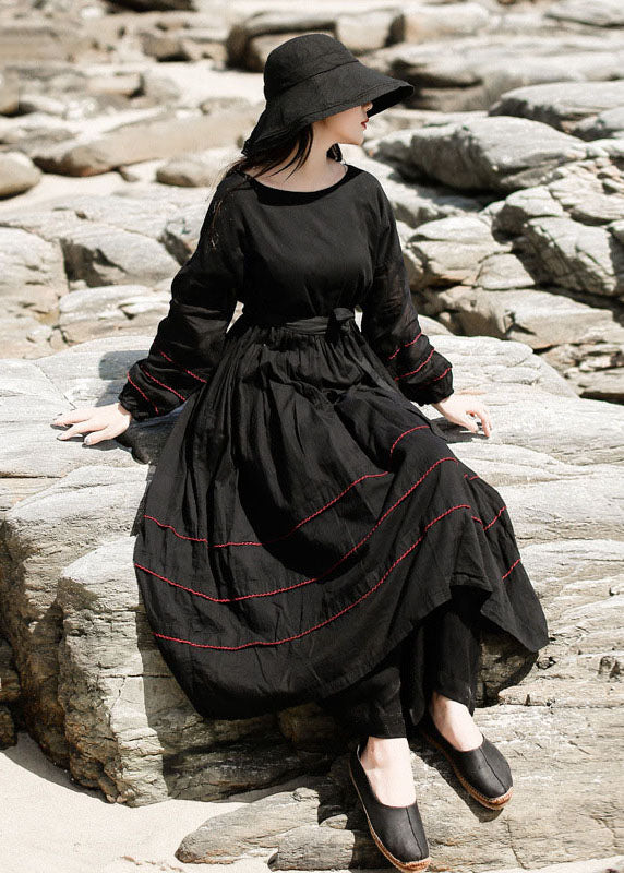 Feines schwarzes Patchwork-Baumwollkleid Frühling